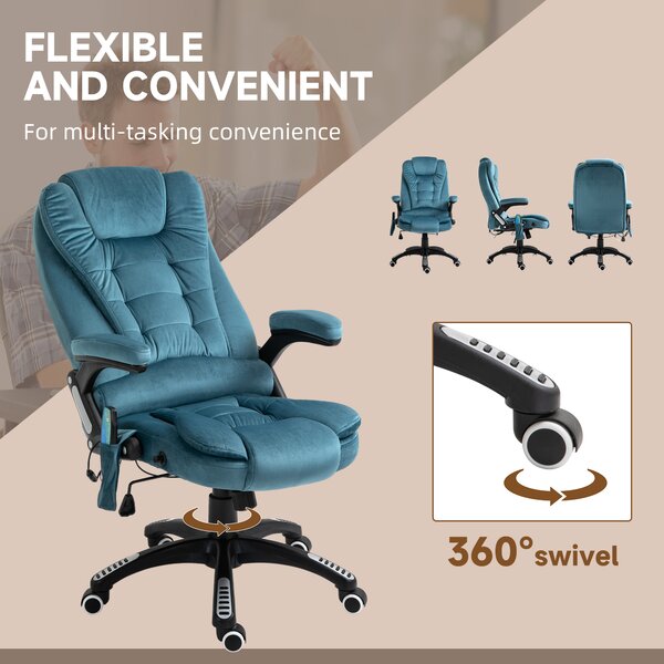 Vinsetto Heated Massage Office Chair, Velvet-Feel Fabric Executive Office Chair with 6 Massage Points, 360° Swivel Wheels, Blue Aosom UK
