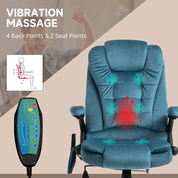 Vinsetto Heated Massage Office Chair, Velvet-Feel Fabric Executive Office Chair with 6 Massage Points, 360° Swivel Wheels, Blue Aosom UK