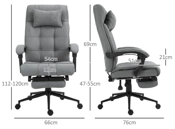 Vinsetto Ergonomic Desk Chair, High-Back Office Chair with Adjustable Height, Backrest, Footrest & Movable Wheels, Cat Scratch Resistant, Light Grey Aosom UK