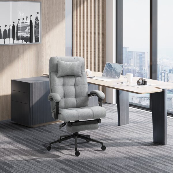 Vinsetto Ergonomic Desk Chair, High-Back Office Chair with Adjustable Height, Backrest, Footrest & Movable Wheels, Cat Scratch Resistant, Light Grey Aosom UK