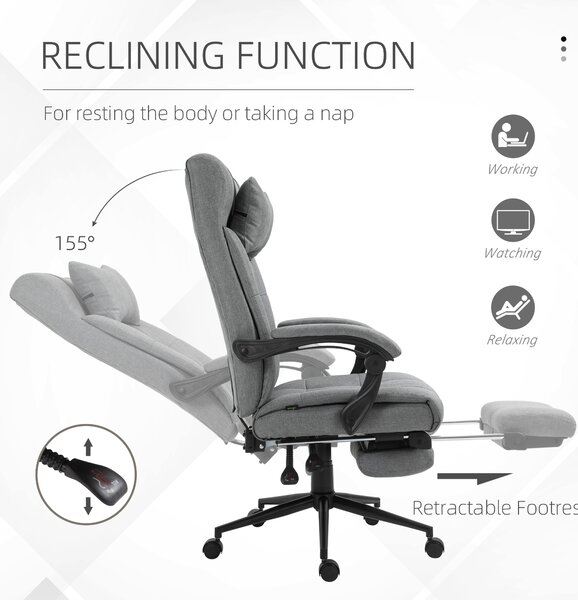 Vinsetto Ergonomic Desk Chair, High-Back Office Chair with Adjustable Height, Backrest, Footrest & Movable Wheels, Cat Scratch Resistant, Light Grey Aosom UK