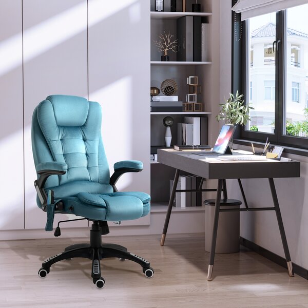 Vinsetto Heated Massage Office Chair, Velvet-Feel Fabric Executive Office Chair with 6 Massage Points, 360° Swivel Wheels, Blue Aosom UK