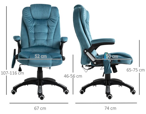 Vinsetto Heated Massage Office Chair, Velvet-Feel Fabric Executive Office Chair with 6 Massage Points, 360° Swivel Wheels, Blue Aosom UK