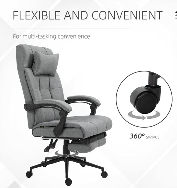 Vinsetto Ergonomic Desk Chair, High-Back Office Chair with Adjustable Height, Backrest, Footrest & Movable Wheels, Cat Scratch Resistant, Light Grey Aosom UK