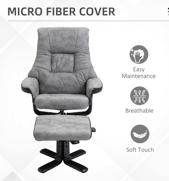 HOMCOM Fabric Recliner Sofa Armchair with footstool Swivel Sofa Grey Aosom UK