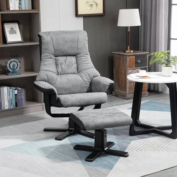 HOMCOM Fabric Recliner Sofa Armchair with footstool Swivel Sofa Grey Aosom UK