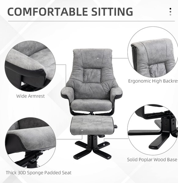 HOMCOM Fabric Recliner Sofa Armchair with footstool Swivel Sofa Grey Aosom UK