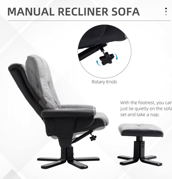 HOMCOM Fabric Recliner Sofa Armchair with footstool Swivel Sofa Grey Aosom UK