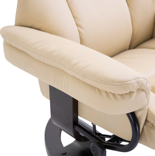 HOMCOM Reclining Swivel Armchair & Footstool Set, Manual PU Leather Relax Chair with Bentwood Base, Cream Aosom UK