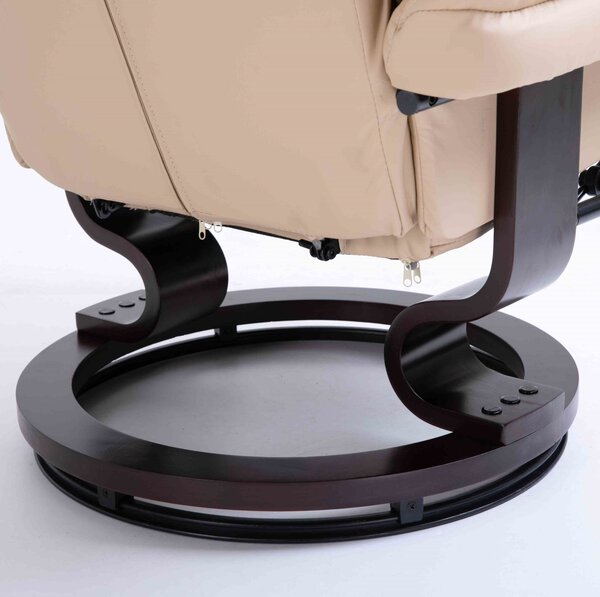 HOMCOM Reclining Swivel Armchair & Footstool Set, Manual PU Leather Relax Chair with Bentwood Base, Cream Aosom UK