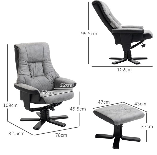 HOMCOM Fabric Recliner Sofa Armchair with footstool Swivel Sofa Grey Aosom UK