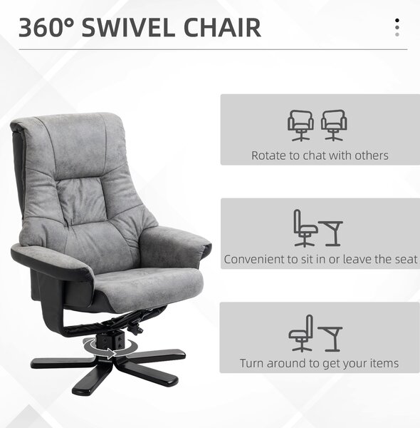 HOMCOM Fabric Recliner Sofa Armchair with footstool Swivel Sofa Grey Aosom UK