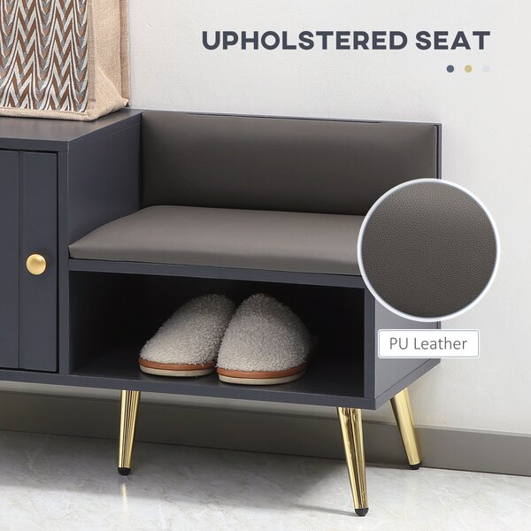 HOMCOM Shoe Bench with Storage, Shoe Cabinet with Seating Cushion, Open Compartment and Table Top for Entryway, Hallway, Grey Aosom UK