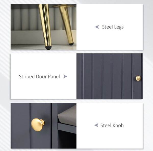 HOMCOM Shoe Bench with Storage, Shoe Cabinet with Seating Cushion, Open Compartment and Table Top for Entryway, Hallway, Grey Aosom UK
