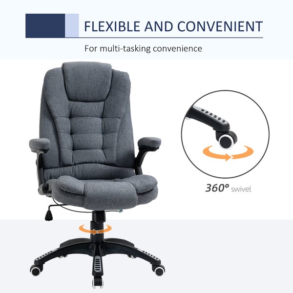 Vinsetto Ergonomic Swivel Desk Chair with Armrests, Adjustable Height, Reclining and Tilt Function, Cat Scratch Resistant, Dark Grey Aosom UK
