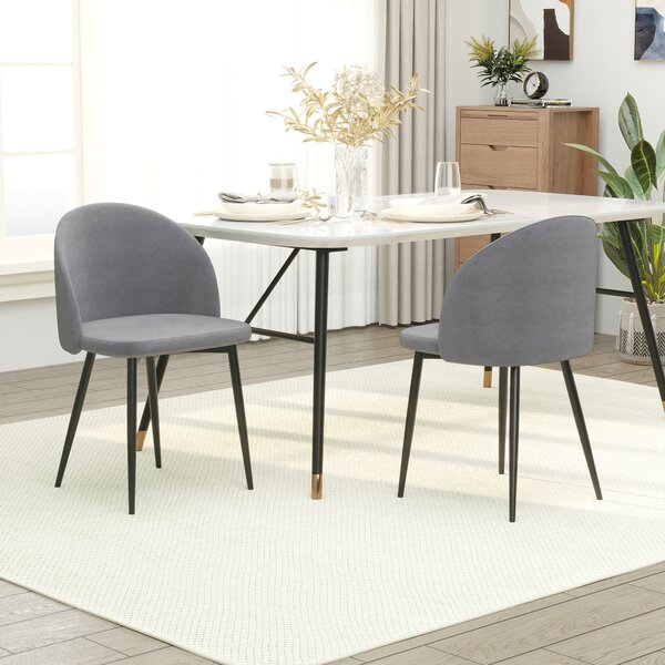 HOMCOM Velvet Dining Chairs w/ Soft Fabric Seat and Back, Set of 2 Contemporary Design for Office Dining Kitchen Living Room, Grey Aosom UK