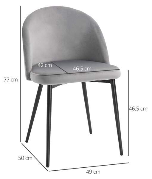 HOMCOM Velvet Dining Chairs w/ Soft Fabric Seat and Back, Set of 2 Contemporary Design for Office Dining Kitchen Living Room, Grey Aosom UK