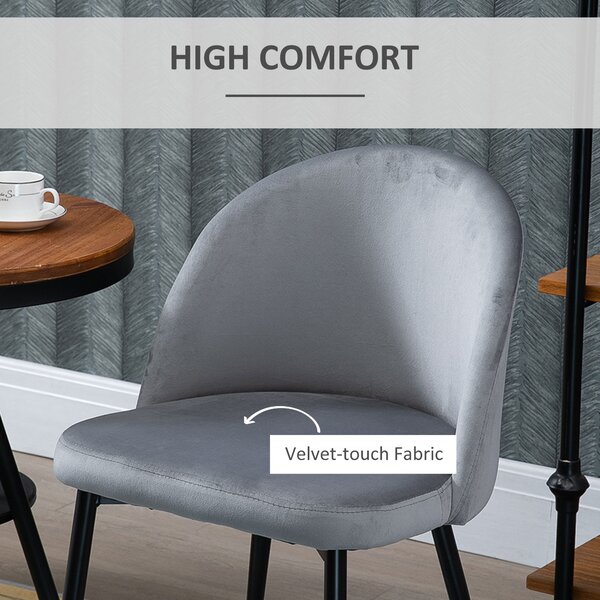 HOMCOM Velvet Dining Chairs w/ Soft Fabric Seat and Back, Set of 2 Contemporary Design for Office Dining Kitchen Living Room, Grey Aosom UK