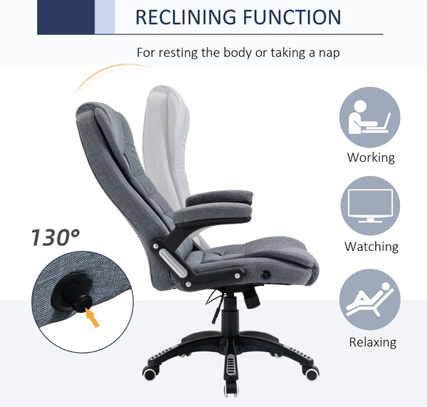 Vinsetto Ergonomic Swivel Desk Chair with Armrests, Adjustable Height, Reclining and Tilt Function, Cat Scratch Resistant, Dark Grey Aosom UK
