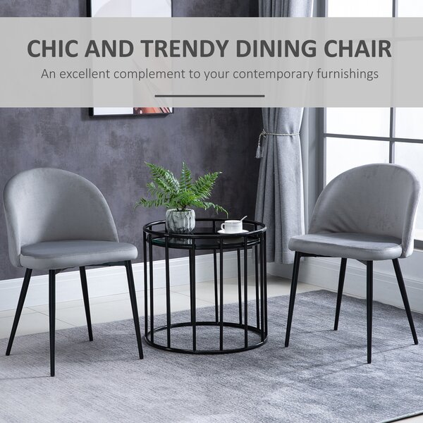 HOMCOM Velvet Dining Chairs w/ Soft Fabric Seat and Back, Set of 2 Contemporary Design for Office Dining Kitchen Living Room, Grey Aosom UK