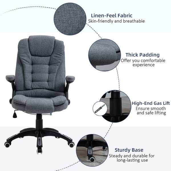 Vinsetto Ergonomic Swivel Desk Chair with Armrests, Adjustable Height, Reclining and Tilt Function, Cat Scratch Resistant, Dark Grey Aosom UK