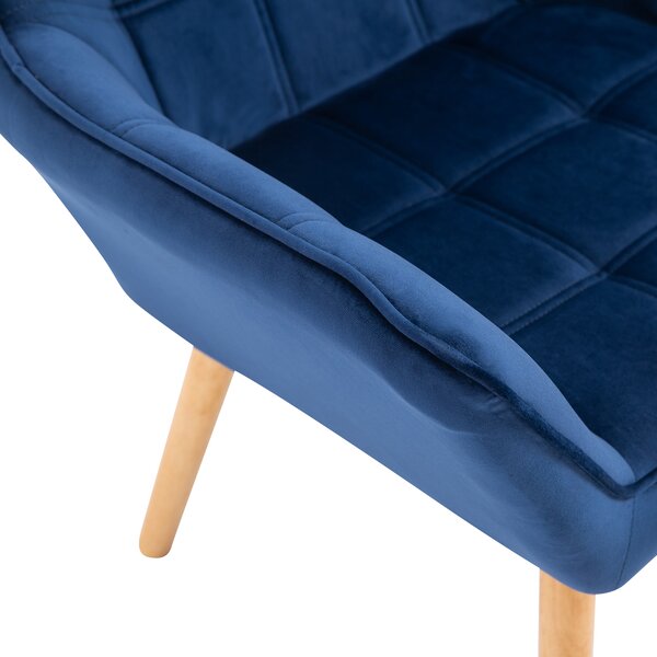 HOMCOM Armchair Accent Chair Wide Arms Slanted Back Padding Iron Frame Wooden Legs Home Bedroom Furniture Seating Set of 2 Blue Aosom UK