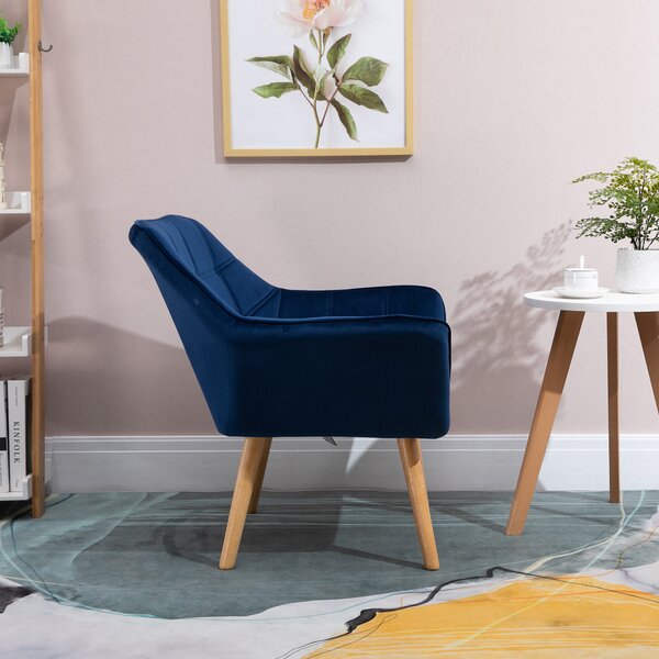 Armchair HOMCOM Accent Chair Wide Arms Slanted Back Padding Iron Frame Wooden Legs Home Bedroom Furniture Seating Blue Aosom UK