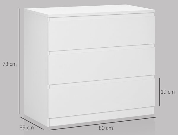 HOMCOM Chest of Drawers, 3-Drawer Storage Organiser Unit for Bedroom, Living Room, White Aosom UK