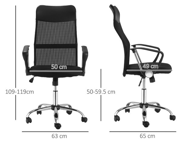 HOMCOM Ergonomic Office Chair Mesh Chair with Adjustable Height Tilt Function Black Aosom UK
