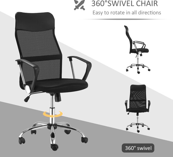 HOMCOM Ergonomic Office Chair Mesh Chair with Adjustable Height Tilt Function Black Aosom UK