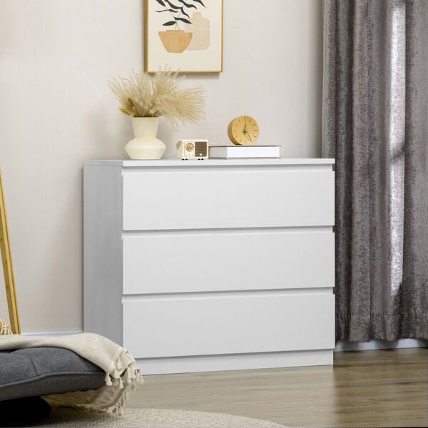 HOMCOM Chest of Drawers, 3-Drawer Storage Organiser Unit for Bedroom, Living Room, White Aosom UK