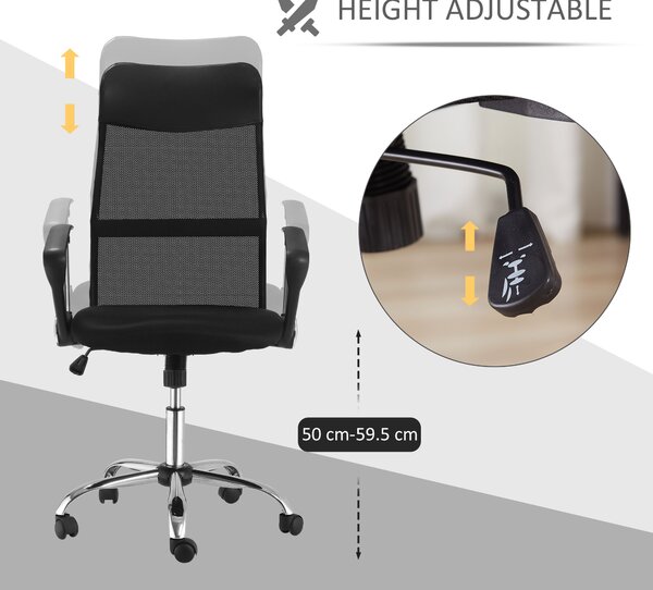 HOMCOM Ergonomic Office Chair Mesh Chair with Adjustable Height Tilt Function Black Aosom UK