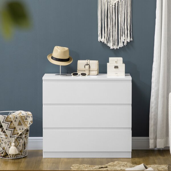 HOMCOM Chest of Drawers, 3-Drawer Storage Organiser Unit for Bedroom, Living Room, White Aosom UK