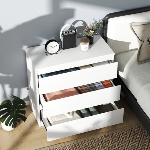 HOMCOM Chest of Drawers, 3-Drawer Storage Organiser Unit for Bedroom, Living Room, White Aosom UK