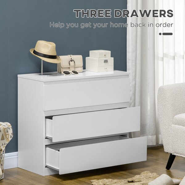 HOMCOM Chest of Drawers, 3-Drawer Storage Organiser Unit for Bedroom, Living Room, White Aosom UK