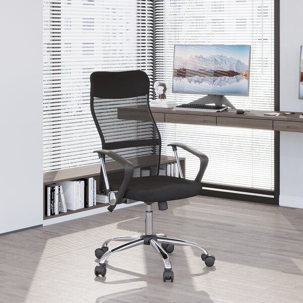 HOMCOM Ergonomic Office Chair Mesh Chair with Adjustable Height Tilt Function Black Aosom UK