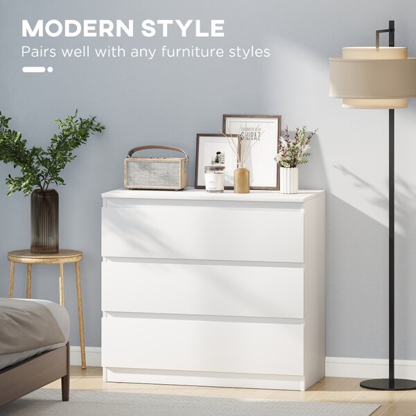 HOMCOM Chest of Drawers, 3-Drawer Storage Organiser Unit for Bedroom, Living Room, White Aosom UK