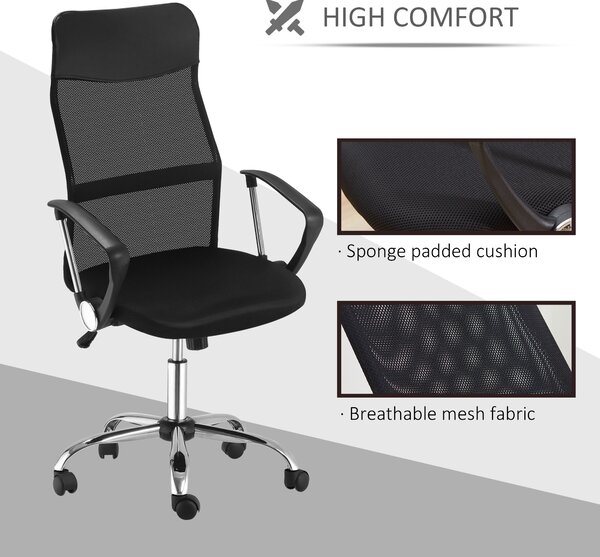 HOMCOM Ergonomic Office Chair Mesh Chair with Adjustable Height Tilt Function Black Aosom UK