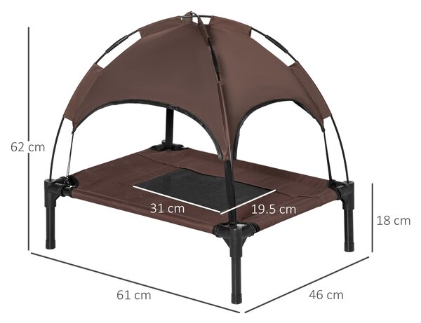 PawHut Raised Dog Bed Waterproof Elevated Pet Cot with Breathable Mesh UV Protection Canopy Coffee, for Small Dogs, 61 x 46 x 62cm Aosom UK