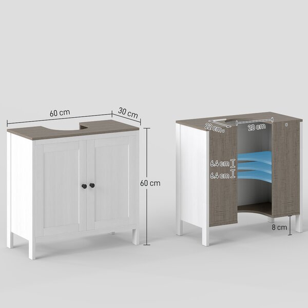 Kleankin Floor Standing Bathroom Sink Cabinet, Modern Under Sink Storage Cupboard with Adjustable Shelf, Double Doors, Antique White Aosom UK
