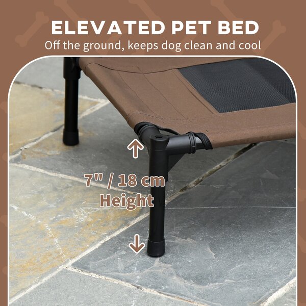 PawHut Raised Dog Bed Waterproof Elevated Pet Cot with Breathable Mesh UV Protection Canopy Coffee, for Small Dogs, 61 x 46 x 62cm Aosom UK
