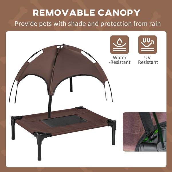 PawHut Raised Dog Bed Waterproof Elevated Pet Cot with Breathable Mesh UV Protection Canopy Coffee, for Small Dogs, 61 x 46 x 62cm Aosom UK