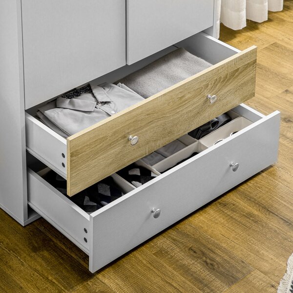 HOMCOM 2 Door Wardrobe with 2 Drawers White Gloss Wardrobe with Anti-tipping Straps for Bedroom 180 x 80 x 50cm, 10kg Load, White Aosom UK