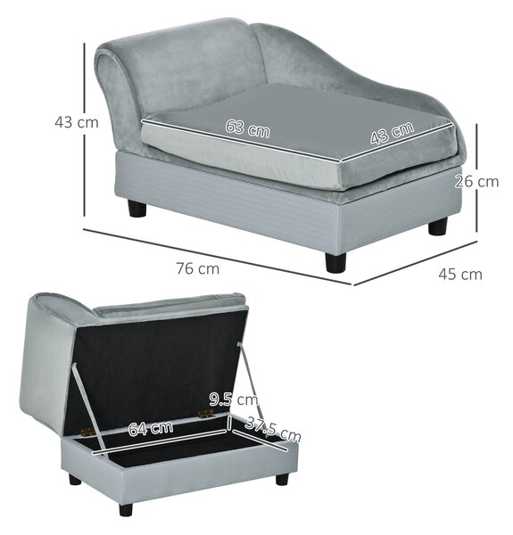 PawHut Pet Chair with Storage for Small Dogs, Cat Sofa with Soft Cushion, Light Blue, 76 x 45 x 41.5 cm Aosom UK