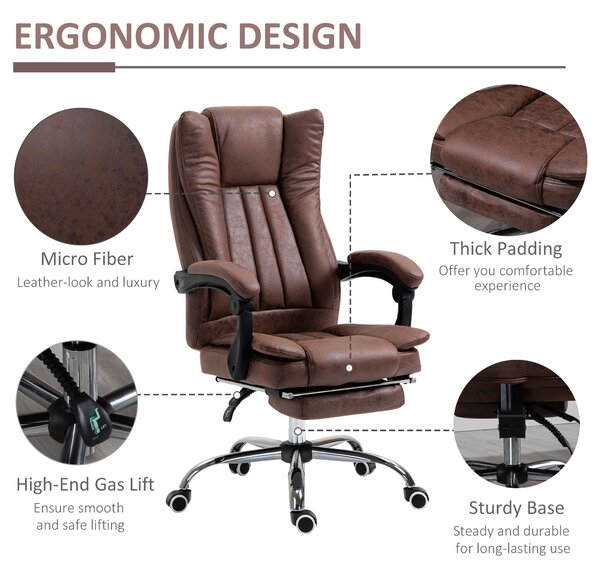 Vinsetto Ergonomic Office Chair, Home Office Chair with Reclining Function, Armrests, Swivel Wheels, Footrest, Cat Scratch Resistant Fabric, Brown Aosom UK