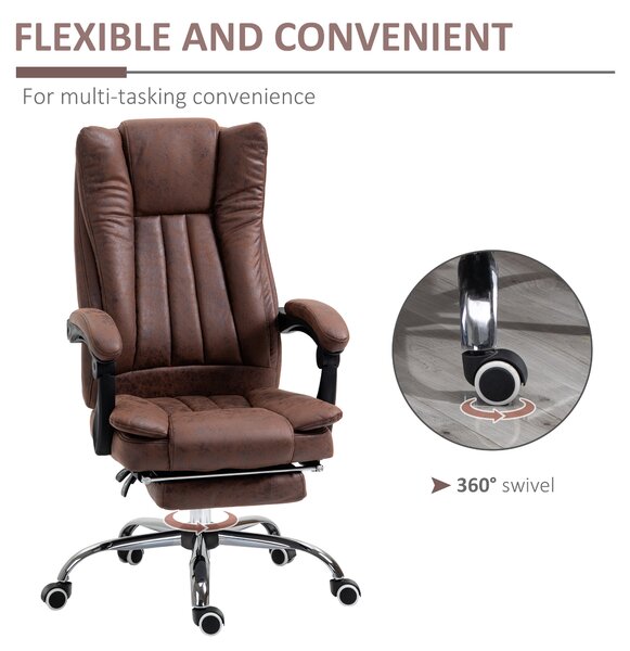 Vinsetto Ergonomic Office Chair, Home Office Chair with Reclining Function, Armrests, Swivel Wheels, Footrest, Cat Scratch Resistant Fabric, Brown Aosom UK