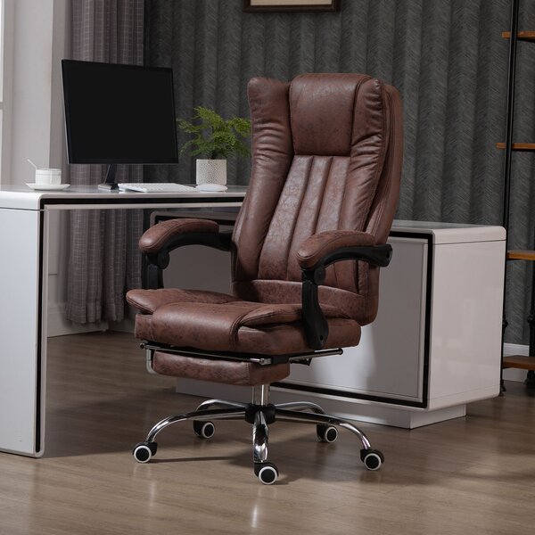 Vinsetto Ergonomic Office Chair, Home Office Chair with Reclining Function, Armrests, Swivel Wheels, Footrest, Cat Scratch Resistant Fabric, Brown Aosom UK