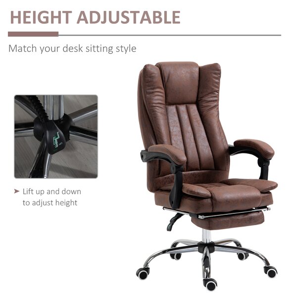 Vinsetto Ergonomic Office Chair, Home Office Chair with Reclining Function, Armrests, Swivel Wheels, Footrest, Cat Scratch Resistant Fabric, Brown Aosom UK