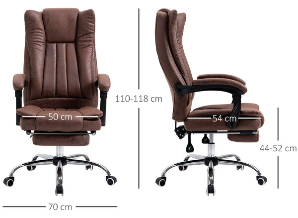 Vinsetto Ergonomic Office Chair, Home Office Chair with Reclining Function, Armrests, Swivel Wheels, Footrest, Cat Scratch Resistant Fabric, Brown Aosom UK