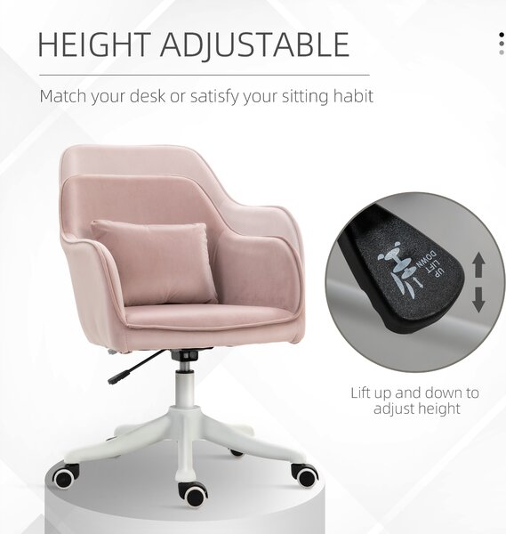 Vinsetto Velvet Massage Office Chair, Makeup Vanity Chair, Rechargeable Electric Vibration Massage Lumbar Pillow, Rolling Wheels, Pink Aosom UK